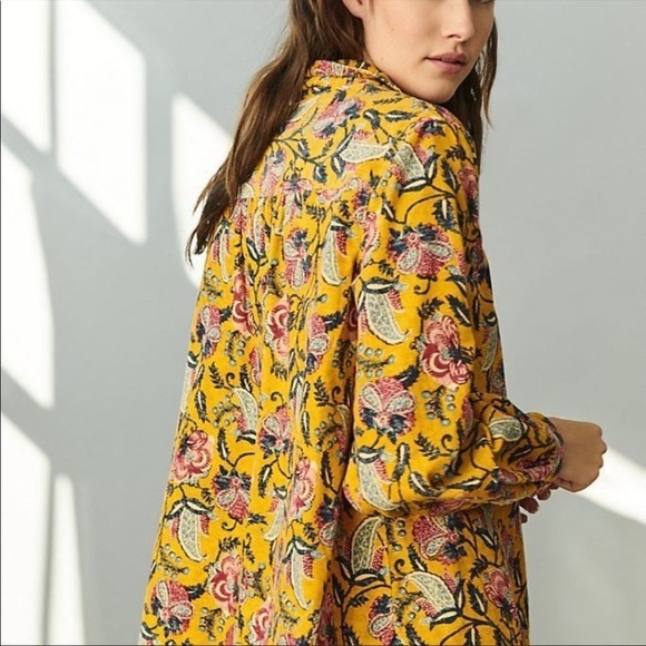 Pilcro Anthropologie Mustard Yellow Floral Paisley Corduroy Button Down Shirt M - Picture 3 of 11